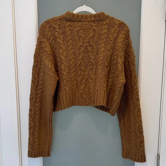Zara Cropped Cable Knit Sweater - Brown - Picture 5 of 8